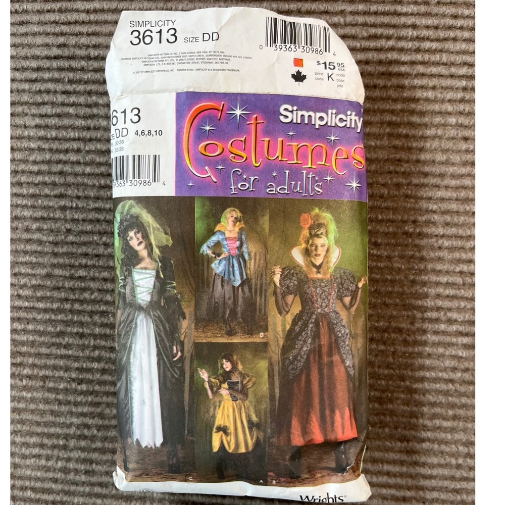 Simplicity 3613 Adult Costume Sewing Pattern Hocus Pocus Witch Dress Size 4-10
